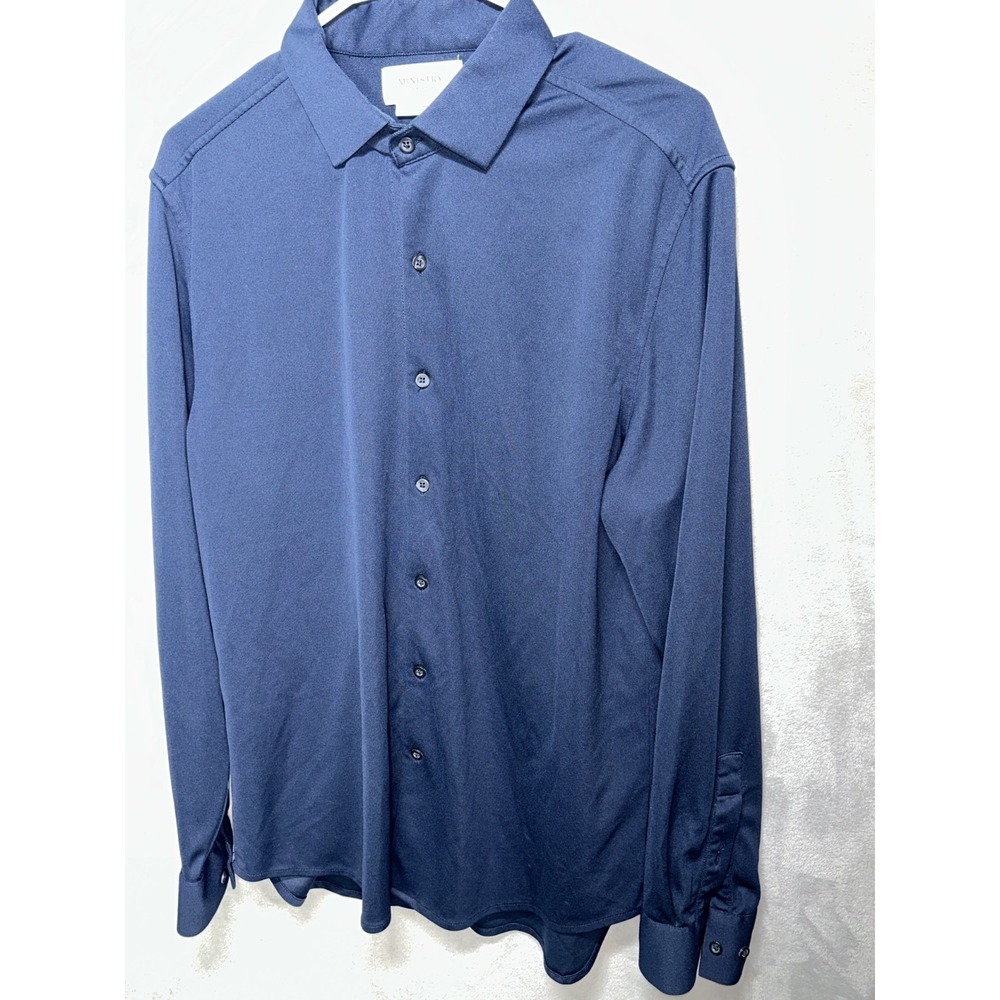 Ministry of Supply Apollo Dress Shirt Mens L Navy Blue Outlast Long Sleeve